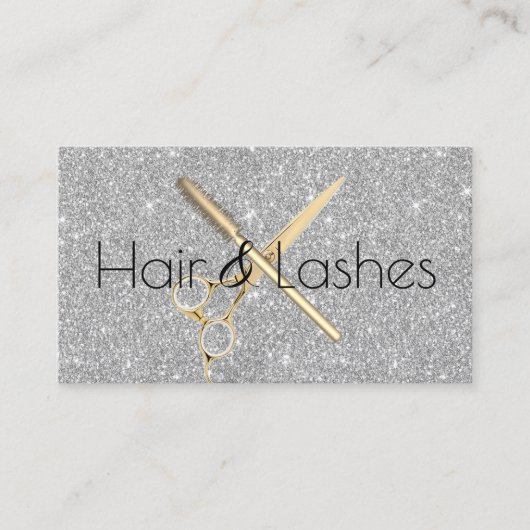 Hair & Lashes Stylist Silver Glitter Beauty Salon Visitekaartje (Voorkant)