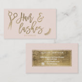 Hair lashscript goudtypografie wazig roze visitekaartje (Voorkant / Achterkant)