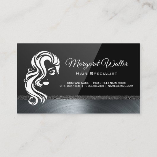 Hair Logo Black Gloss | Metallic Trim Visitekaartje (Achterkant)