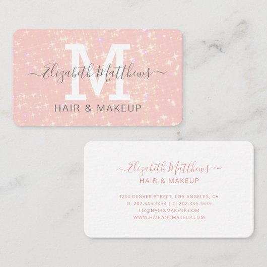 Hair Makeup Artist Pink Sparkle Visitekaartje (Voorkant / Achterkant)