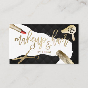 Hair & Makeup Beauty Salon Black & Gold Typografie Visitekaartje