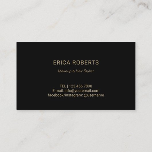 Hair & Makeup Beauty Salon Black & Gold Typografie Visitekaartje (Achterkant)