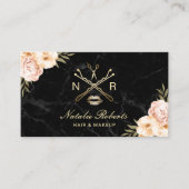 Hair Makeup Beauty Salon Logo Modern Floral Marmer Visitekaartje (Voorkant)
