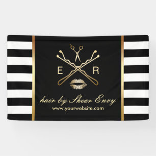 Hair & Makeup Beauty Salon Logo Modern Stripes Spandoek