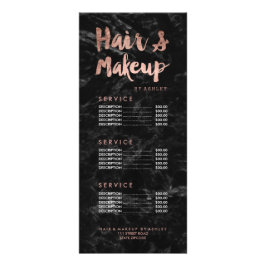 Hair makeup Gold script zwarte marmer prijslijst Reclamekaart