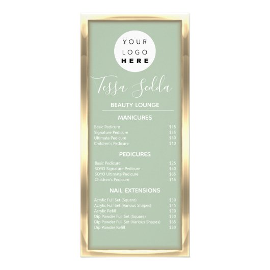 Hair Makeup Nail Manicure Pedicure Gold Mint Green Reclamekaart (Voorkant)