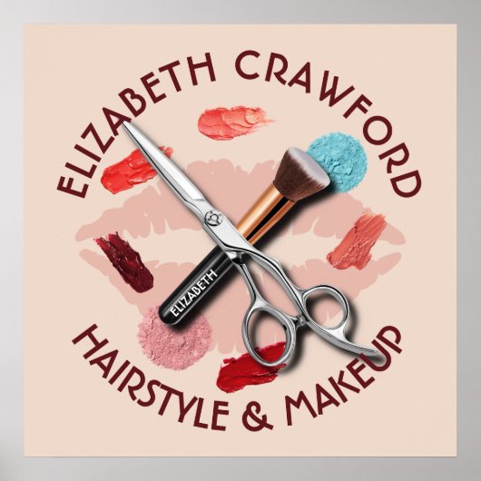 Hair Makeup Stylist Beauty Salon en Jouw naam Poster (Voorkant)