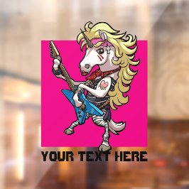Hair Metal Glam Rock Unicorn Blue Guitar Cartoon Raamsticker