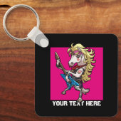 Hair Metal Glam Rock Unicorn Blue Guitar Cartoon Sleutelhanger (Voorkant)