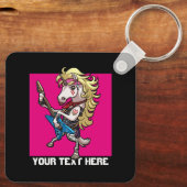 Hair Metal Glam Rock Unicorn Blue Guitar Cartoon Sleutelhanger (Achterkant)