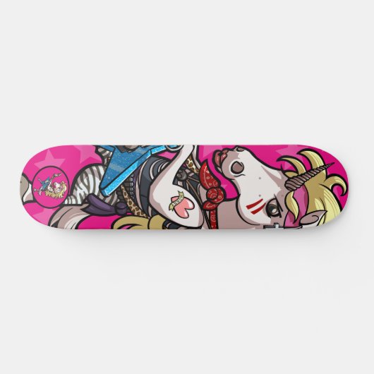 Hair Metal Star Guitar Glam Cartoon Unicorn Persoonlijk Skateboard (Horizontaal)
