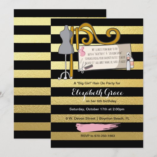 Hair/Mode Show Party Invitation Kaart (Voorkant / Achterkant)