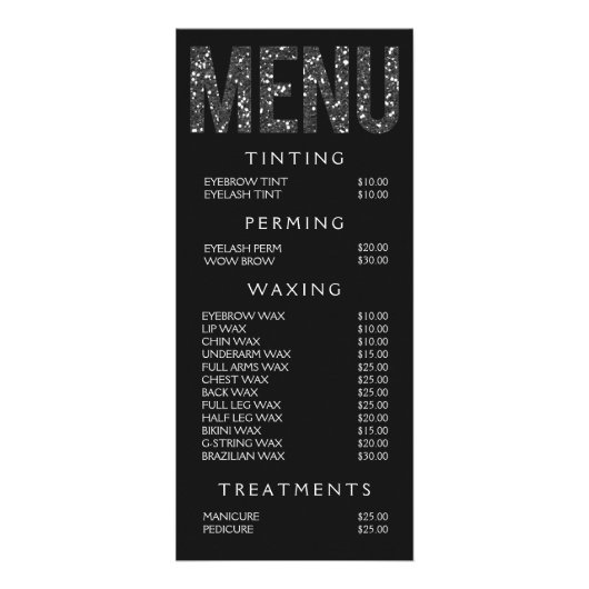 Hair Nail Salon Beautician Menu Prijslijst (Voorkant)