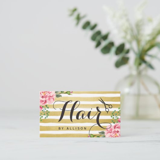 Hair Salon Afspraakkaart Trendy Gold Stripes Afsprakenkaartje (Staand voorkant)