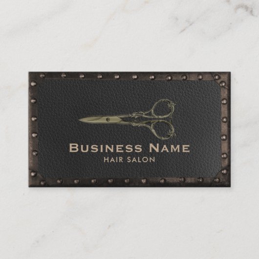 Hair Salon Antiek schaar  leder en metaal Visitekaartje (Voorkant)