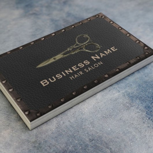 Hair Salon Antiek schaar leder en metaal Visitekaartje