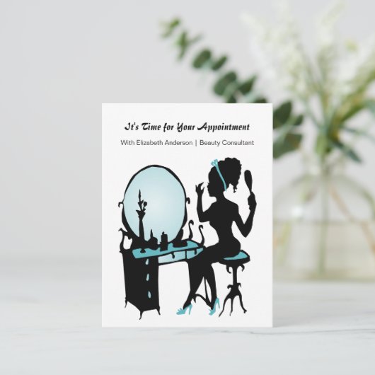 Hair Salon Appointment Reminder Blauwgroen Girly G Briefkaart (Staand voorkant)