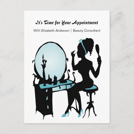 Hair Salon Appointment Reminder Blauwgroen Girly G Briefkaart (Voorkant)