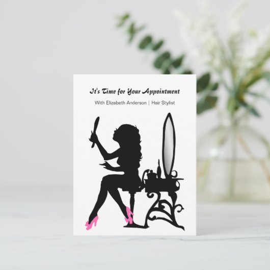 Hair Salon Appointment Reminder Girly Hair Stylist Briefkaart (Staand voorkant)