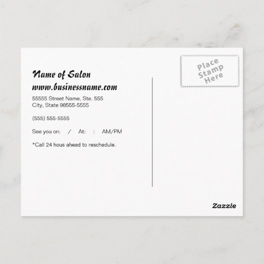 Hair Salon Appointment Reminder Girly Hair Stylist Briefkaart (Achterkant)