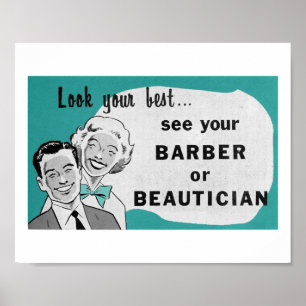 Hair Salon Art Beauticien Afdrukken in Aqua Poster