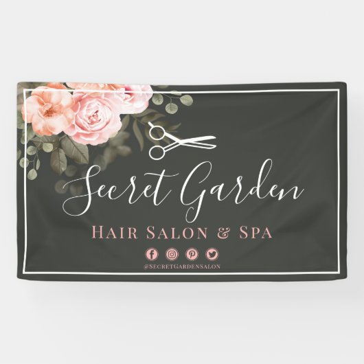 Hair Salon Beauty Stylist Elegante Bloemen Roos Sh Spandoek (Horizontaal)