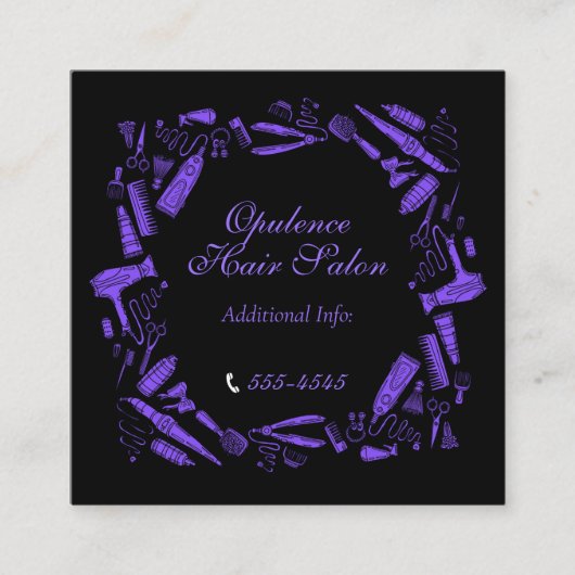 Hair Salon Black en Paars Vierkante Visitekaartje (Voorkant)