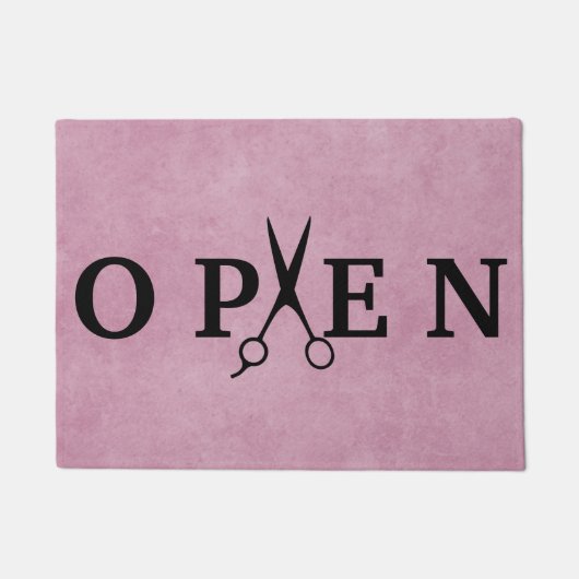Hair Salon Black Scissor Open Welcome Doormat Deurmat (Voorkant)