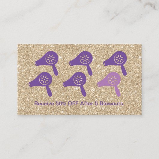 Hair Salon Blow Dry Bar Paars & Gold Loyalty (Voorkant)