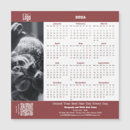 Hair Salon Burgundy White 2026 Calendar Magnet