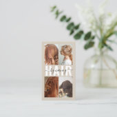 Hair Salon Calligraphy Script Photo Collage Beige  Visitekaartje (Staand voorkant)