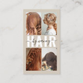 Hair Salon Calligraphy Script Photo Collage Beige  Visitekaartje (Voorkant)