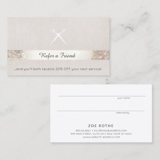 Hair Salon Customer Referral Sequin Scissors (Voorkant / Achterkant)