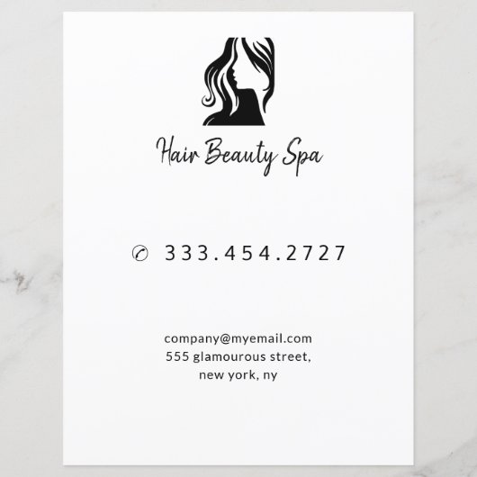 Hair salon elegant Black White Service menu flyer (Achterkant)