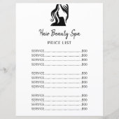 Hair salon elegant Black White Service menu flyer (Voorkant)