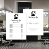 Hair salon elegant Black White Service menu flyer