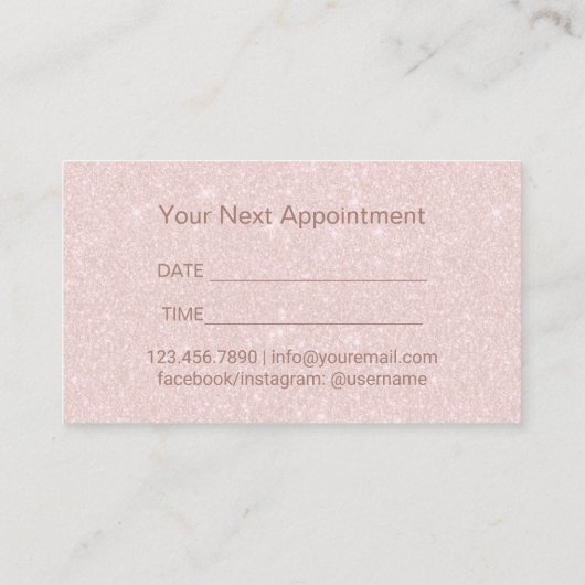 Hair Salon Elegant Blush Pink Glitter Appointment Afsprakenkaartje (Achterkant)