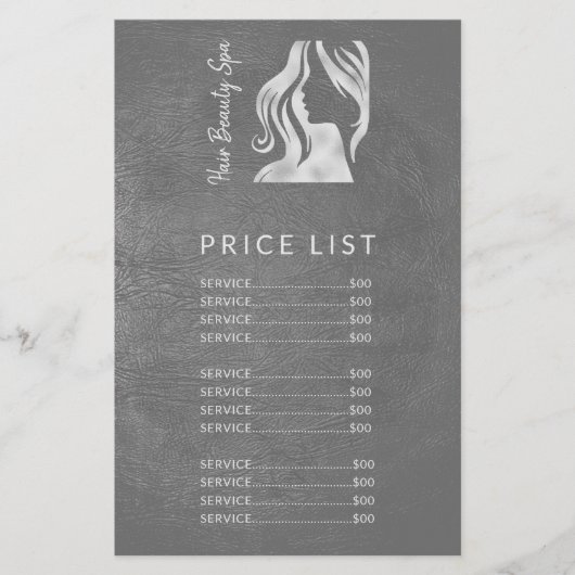 Hair Salon Elegant Silver Gray Price List Services Flyer (Voorkant)