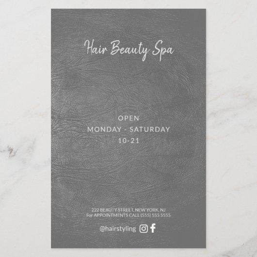 Hair Salon Elegant Silver Gray Price List Services Flyer (Achterkant)