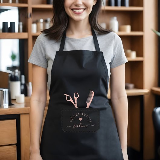 Hair Salon Fake Stitched Pocket Comb & Scissors Schort