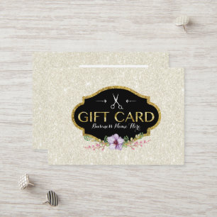 Hair Salon Floral Ivory Glitter Cadeaubon Kortingskaartje