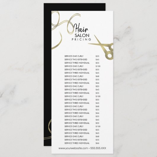 Hair Salon Flyer-prijslijst Gold Black menu Kaart (Voorkant / Achterkant)