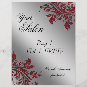 Hair Salon Flyer Sale Zebra Sparkle Red Silver