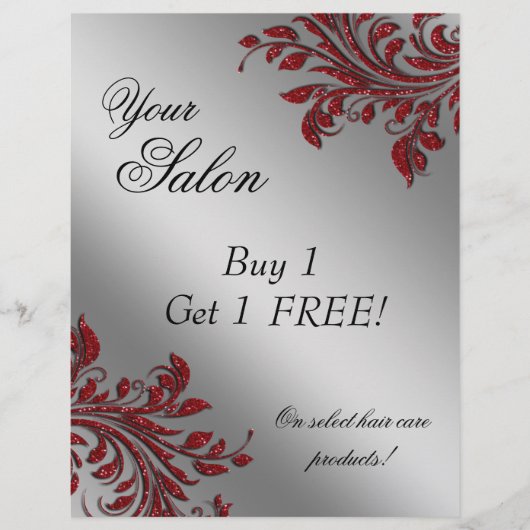Hair Salon Flyer Sale Zebra Sparkle Red Silver (Voorkant)