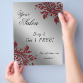 Hair Salon Flyer Sale Zebra Sparkle Red Silver (Hand)
