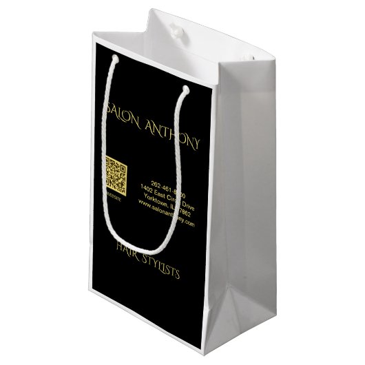 Hair Salon Gold Black QR Klein Cadeauzakje (Voorkant Gekanteld)