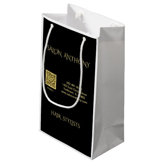 Hair Salon Gold Black QR Klein Cadeauzakje (Achterkant Gekanteld)