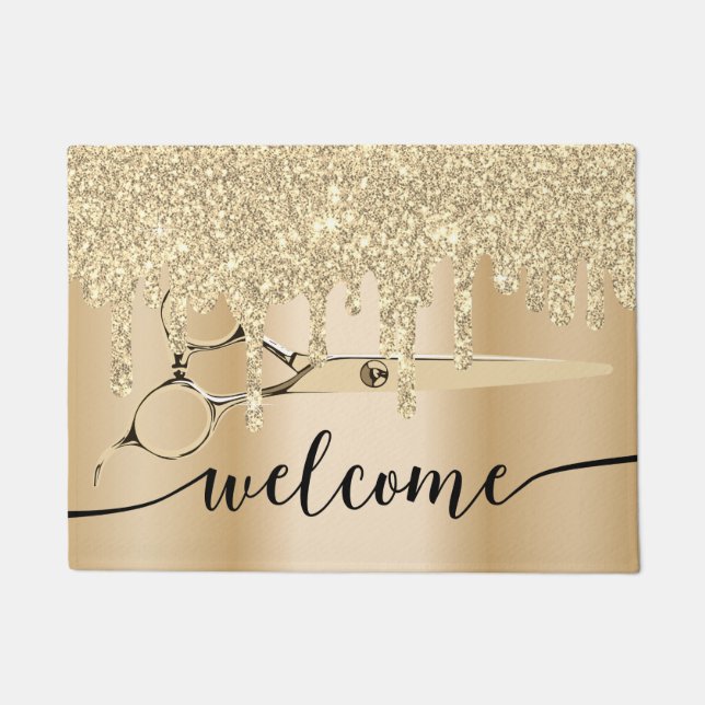 Hair Salon Gold Drids Golden Scissor Welcome Deurmat (Voorkant)