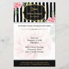 Hair Salon Gold Glitter Black White Floral Flyer