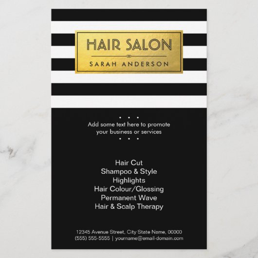HAIR SALON - Gold Label en zwarte witte strepen Flyer (Voorkant)